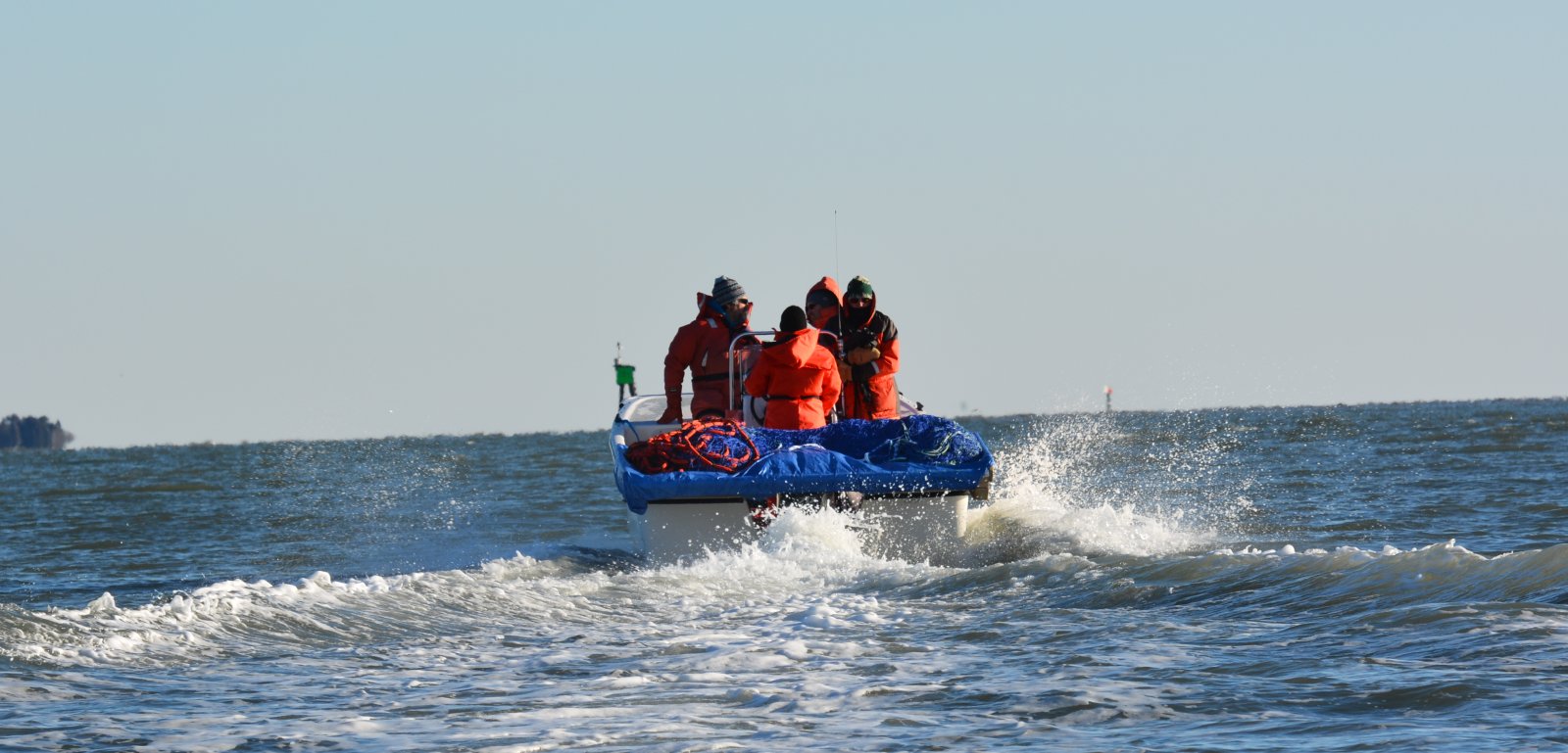 Image slide of  A net deployment platform was developed and worked well and the net came off without a hitch! Photo credit - Deanna Rees, NAVFAC Atlantic